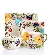 Hand painted with folksy florals, the Jardin square place settings from Vida by Espana delivers colorful fresh-for-spring style along with everyday durability.