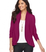 Grace Elements' topper is somewhere between a cardigan and a blazer, complete with feminine ruching and soft drape.