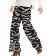 With leopard-patterned zebra stripes, these Kensie palazzo pants are wide and relaxed as a stylish '90s throwback -- pair it with a slouchy shirt for a fashion-forward look!