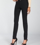Tonal topstitching take the place of traditional pockets on INC's skinny ponte knit pants, ensuring a sleek and stylish look.
