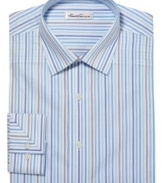 Classic stripes in a cool color wash let this Kenneth Cole New York dress shirt instantly seal the deal.