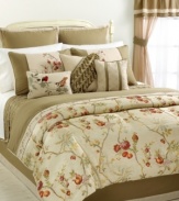 Jacquard woven flowers and vines wind across this Aubrey comforter set, featuring a golden palette that brings to mind feelings of an utterly inviting retreat. This comprehensive set has all the elements needed for a new look including window treatments and ornately beautiful decorative pillows.