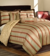 Dream catcher. Featuring desert hues and an elegant striped jacquard, the Spicy Ombré comforter set casts a calming allure. Featuring decorator details like a printed comforter reverse, twisted cord trim and three distinctive decorative pillows, this set has all the components you need to give your room a warm, soothing glow.