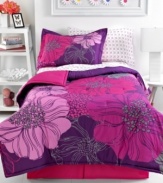 Your bedroom is in full bloom with this Floral Blossom comforter set! Boasting oversized blooms in hot pink and purple hues, this set exudes a strikingly modern appeal.