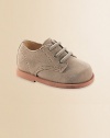 Dress uniform oxfords for the little man in classic dirty buck suede. Suede upper Topstitched details Spot clean Imported