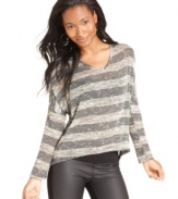Casual with a wild side, Ultra Flirt's knit top fuses sporty stripes and a relaxed fit with a back of cutouts and lace!