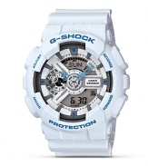 Designed for maximum performance and style, this digital watch from G-Shock - with a 200 meter water resistance, stopwatch, and multiple alarms - has the look you want and the features you need.