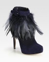 Floaty feathers ruffle this elevated platform silhouette, rendered in rich Italian suede with an adjustable buckle strap. Self-covered heel, 5 (125mm)Hidden platform, 1¼ (30mm)Compares to a 3¾ heel (95mm)Suede upper with feather trimSide zip and adjustable buckle strapLeather lining and solePadded insoleMade in Italy