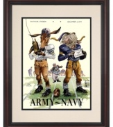 Salute military football heroes with Army-Navy wall art. Both teams gave it their all in 1944, but ultimately, it was the Black Knights who prevailed, winning 23-7. A cherry-finished frame and double mat complete this vintage program cover.