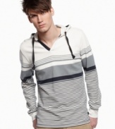 Casual never looked so good. This Bar III striped hoodie is just right for your laid-back wardrobe.