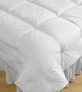 Exceptionally fluffy and irresistibly cozy, the Cozy Loft(tm) comforter boasts a patented tufted corner design that increases the space inside each box, allowing for incredibly loft with no shifting. Also features a luxurious 500-thread count Egyptian cotton cover and Hyperclean® down, rinsed of dirt and allergens. The Comfort Lock® border keeps fill on top of you and not along the edges, and Barrier Weave(tm) fabric stops feathers from sneaking out.