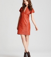 If there is one piece your wardrobe needs, it's this 10 Crosby Derek Lam leather dress in an earthy red hue. The slim cut, v neck silhouette is luxurious and modern, chic and sharp--in short, a versatile investment piece worthy of your attention.