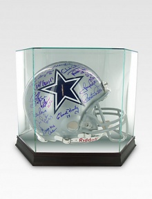 The Dallas Cowboys of the 1970s and early 1980s were known as America's Team, winning five NFC Championships and two Super Bowls in the 1970s. This authentic full-size Dallas Cowboys helmet has been hand-signed by 30 Cowboys legends, among them five Hall of Famers. The Dallas Cowboys of the 1970s and early 1980s were known as America's Team, winning five NFC Championships and two Super Bowls in the 1970s. This authentic full-size Dallas Cowboys helmet has been hand-signed by 30 Cowboys legends, among them five Hall of Famers.