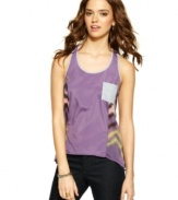 Panels of zigzag print create a colorful surprise on this tank top from Jolt! Looks great with dark wash jeans for a look that's anything but basic!