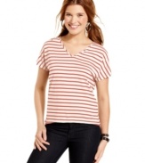 Pink Rose mixes sporty stripes with crochet-knit back design on a tee that masters summertime stylin'!