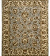 Featuring Persian-inspired patternwork, the Rajah area rug from Nourison updates this detailed design with a completely luminous and regal colorway. Crafted in India of sumptuous New Zealand wool pile for incredible color-recognition, design clarity and a luxuriously soft feel.