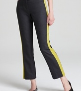 The latest crop, these Milly pants boast a shocking jolt of hue: neon tuxedo stripes for a cool take on cocktail dressing. Shockingly versatile, they transition into your work wardrobe when you team them with a white button-down and classic ballet flats.