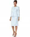 Le Suit's latest skirt suit turns on the charm with a subtle jacquard pattern and flattering fit.