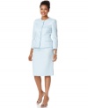 Le Suit's latest skirt suit turns on the charm with a subtle jacquard pattern and flattering fit.