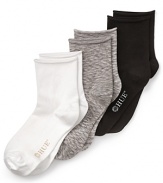 Made from organic cotton, these short socks from HUE come in wear-with-anything black, white and heather gray.