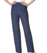 A comfy alternative to your everyday jeans! These straight leg pants by Alfred Dunner feature am elastic waistband and a classic fit, with a hint of stretch for comfort.