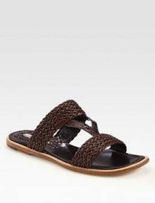 Artfully woven leather with wrap-around straps and a slip-on silhouette. Woven leather upperLeather liningBuffed leather solePadded insoleMade in ItalyOUR FIT MODEL RECOMMENDS ordering one half size up as this style runs small. 