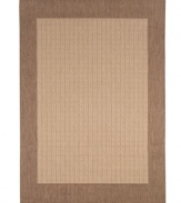 A grid bordered in tasty cocoa tones, this indoor/outdoor rug from Couristan is just what you need to frame a space. Made from fiber-enhanced polypropylene, it's exceptionally durable and 100% recyclable, making it good for (and in) any environment.