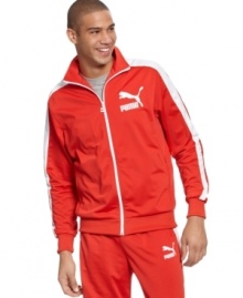 Keep it classic with the cat and rock the old school style of this iconic track jacket from Puma. (Clearance) Keep it classic with the cat and rock the old school style of this iconic track jacket from Puma. (Clearance)