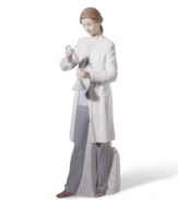 Perfect for the aspiring doctor or scientist in your life!  An illustration of exquisite detail and life like qualities, this piece features a diligent laboratory worker concentrating on a test tube and a beaker.
