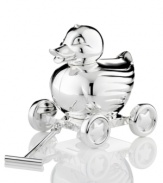 Silver-plated duck coin bank lends a whimsical sensibility to saving pennies for a rainy day. Tarnish-resistant. 4  x 5.