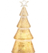 A lovely decoration for any room in your home, this tree figurine from Lenox embraces frosted glass with shimmering gold accents for a touch of pure holiday magic.