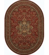 With regal designs that pay homage to the ancient art of rug-making, this piece imparts a classic, yet modern feel with rich colors that reflect the most popular looks of today. Featuring a dramatic center medallion, sweeping out in a burst of branches and blossoms, and accented in deep tones of antique red. Meticulous power-loom construction with Couristan's patented locked-in-weave and crystal-point finish. 25-year limited warranty.