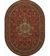 With regal designs that pay homage to the ancient art of rug-making, this piece imparts a classic, yet modern feel with rich colors that reflect the most popular looks of today. Featuring a dramatic center medallion, sweeping out in a burst of branches and blossoms, and accented in deep tones of antique red. Meticulous power-loom construction with Couristan's patented locked-in-weave and crystal-point finish. 25-year limited warranty.