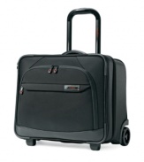 When business calls, you'll be there with an answer-a mobile office on sleek spinners that guarantee effortless mobility and round-the-clock easy access.  Soft leather handles lend this briefcase sophistication and a smart appearance that houses an incredibly equipped interior with endless organization options. 10-year warranty.