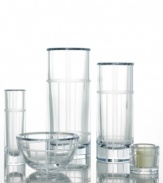 kate spade encourages you to read between the lines with the Madison Square cylinder bud vase. The deep cut, frosted geometric lines on clear crystal makes this collection a perfect companion to your Madison Square dinnerware. Shown left.