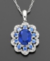 Fabulous floral. A light and bright oval-cut sapphire (1-1/2 ct. t.w.) with shining round-cut diamonds (1/8 ct. t.w.) set in 14k white gold. Length measures 18-inches; drop measures 5/8 inch.
