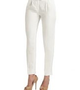 This wardrobe classic has a slightly cropped length and effortlessly low-key style.Narrow waistband with belt loops and hook-and-eye closure Interior button tab at waist Front zipper Pleated front Side slash pockets Inseam, about 29 44% cotton/28% bamboo/28% ramie Dry clean Made in Italy