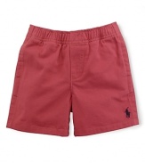A preppy chino short is updated for all-purpose wear in a comfortable pull-on style with signature pony embroidery.