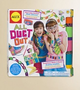 She'll create her own duct tape fashions. Just tear, stick and wear to make unique belts, jewelry, headbands, glasses, a purse and so much more. Set includes templates and stencils to make it easy! Plus 8 rolls of duct tape, 3 templates, lots of pre-cut fabric, 4 earring hooks, 4 jump rings, 2 belt rings, 2 plastic chains, stencil, 2 stretchy loops, brooch pin, non-stick paper, hole punch and easy instructions.Recommended for ages 7 and upImported