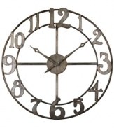 Uttermost hits the big time with the Delevan clock, which, at nearly three feet wide, will punctuate a room with grand style. Rustic brushed metal gives it an industrial edge.