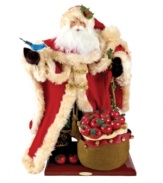 At two feet tall, this Winter Forest Santa figurine gets noticed wherever he stands. A blue bird in the palm of his hand and sack of apples at his feet give the sense that Father Christmas is one with nature. A truly remarkable piece, from Christopher Radko.