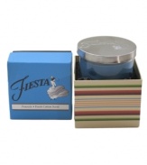 Yet another reason to love Fiesta, this pretty blue candle inspires calm in the den, kitchen or bath with a clean cotton aroma. A metal lid embossed with the style icon's famous flamenco dancer caps it all off. With a coordinating gift box.