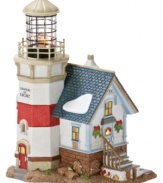 Built in the 19th century style, this Chesapeake Bay lighthouse gets everyone to shore for a safe and happy holiday. Traditional decorations adorn its facade while red and white stripes give it a festive look year round.