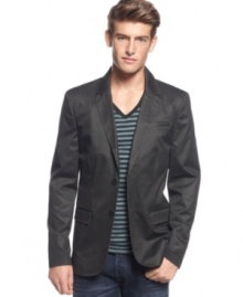 This sleek blazer by Guess Jeans adds unconventional edge to your dressed-up looks. This sleek blazer by Guess Jeans adds unconventional edge to your dressed-up looks.