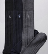 Ribbed for comfort and lightweight, these comfortable dress socks stretch over the calf and stay in place all day long.