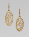 A resplendent piece with sparkling diamond accents in delicate textures and a playful bubble design. 18k goldDiamonds, .12 tcwDrop, about 1Hook backMade in Italy