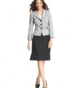 Le Suit's chic ensemble is all about the details: contrast piping adds polish to a tweed jacket, while a classic skirt gets a fresh update from its pleated peplum hem.