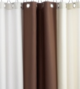 Less is more with the Basic Rib shower curtain from Martha Stewart Collection. Neutral solids with fine vertical ribbing and silvertone grommets have an understated presence that complements any bath.