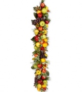 Invigorate your space this holiday season with the vibrant look of this colorful Mixed Fruit holiday garland. It features a myriad of fruits clustered with pine branches, showcasing one festive harvest.