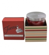 Yet another reason to love Fiesta, this scarlet-colored candle enhances your den, kitchen or bath with the delicious scent of red currant. A metal lid embossed with the style icon's famous flamenco dancer caps it all off. With a coordinating gift box.